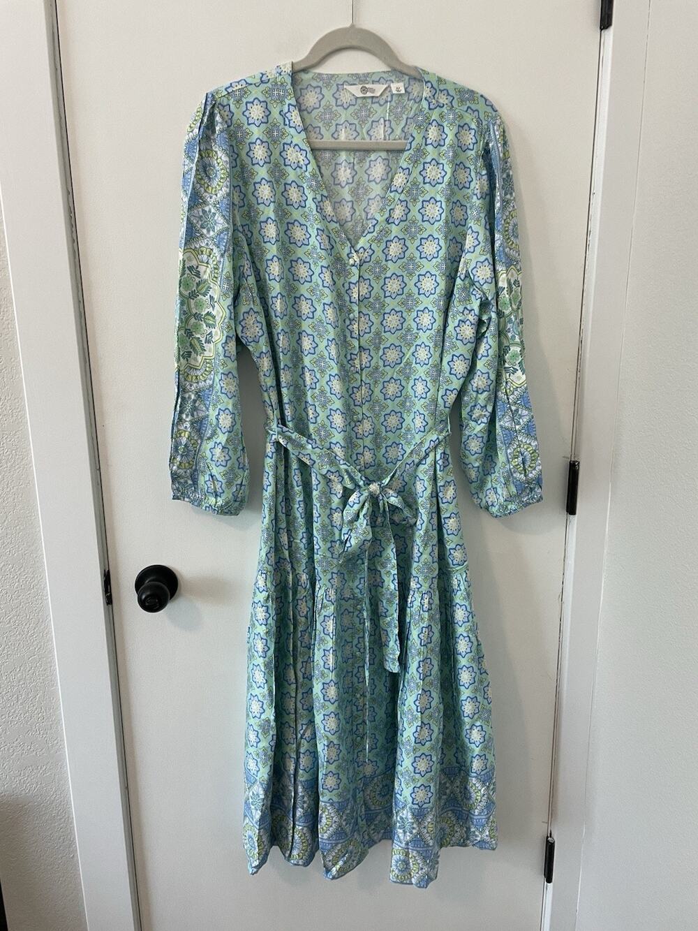 Destination 365 Petite Printed Modal Maxi Dress with Belt Blue XLP A12